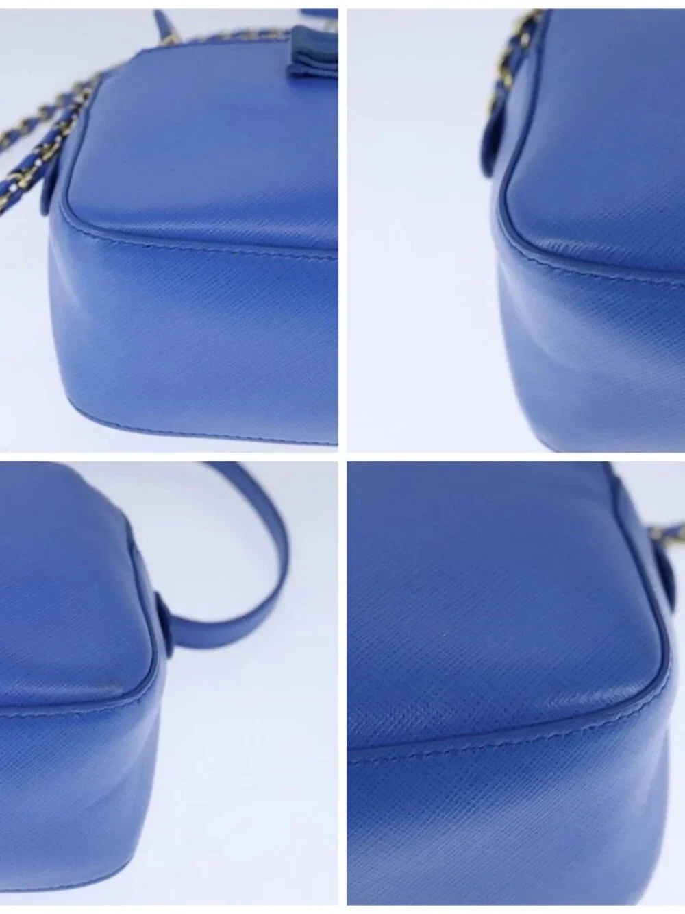 Salvatore Ferragamo Vala Chain Shoulder Bag Leather Blue Gold Auth 106166